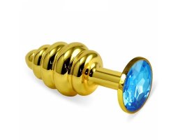 Анальная пробка Gold Small Plug рифленая голубая Ø 2,7 см