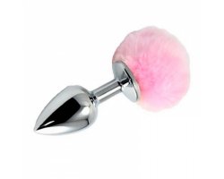 Анальная пробка с розовым хвостиком кролика Small Silver Plug Ø 2,8 см Анальная пробка с розовым хвостиком кролика Small Silver Plug Ø 2,8 см