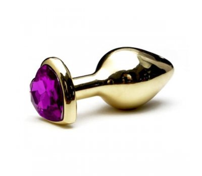 Втулка из стали с кристаллом в виде сердца Gold Purple Ø 3 см