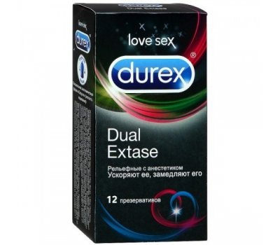 Презервативы Durex №12 Dual Extase (рельефные с анестетиком)