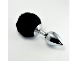 Анальная пробка с черным хвостом Small Silver Plug Ø 3 см