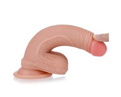 Реалистичный фаллоимитатор на присоске с мошонкой Dual-Layered Silicone Cock 18 см, Ø 3,5 см-foto5