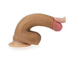 Фаллоимитатор на присоске с мошонкой мулат Dual-Layered Silicone Cock 18 см, Ø 3,5 см-foto3