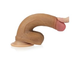 Фаллоимитатор на присоске с мошонкой мулат Dual-Layered Silicone Cock 18 см, Ø 3,5 см-foto3