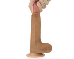 Фаллоимитатор на присоске с мошонкой мулат Dual-Layered Silicone Cock 18 см, Ø 3,5 см-foto2