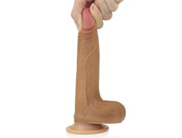 Фаллоимитатор на присоске с мошонкой мулат Dual-Layered Silicone Cock 18 см, Ø 3,5 см-foto2