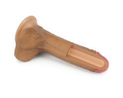 Фаллоимитатор на присоске с мошонкой мулат Dual-Layered Silicone Cock 18 см, Ø 3,5 см-foto7