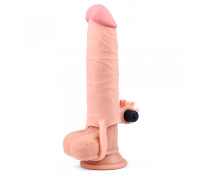 Удлиняющая насадка с вибрацией Super-Realistic Penis Extension Sleeve, 17,7 см, Ø 3,8 см