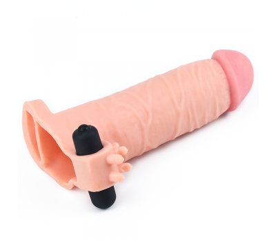 Удлиняющая насадка с вибрацией Super-Realistic Penis Extension Sleeve, 17,7 см, Ø 3,8 см