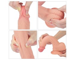 Фаллос на присоске с мошонкой Dual-layered Silicone Dildo 22 см, Ø 3,8 см-foto3
