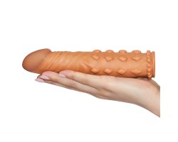 Насадка на пенис удлиняющая Super-Realistic Penis Extension Sleeve мулат, 19 см, Ø 3 см-foto3