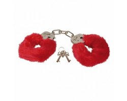 Красные металлические наручники с мехом