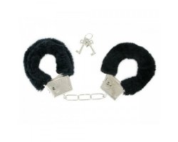 Черные металлические наручники с мехом