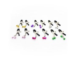 Зажимы для сосков с двойным бубенчиком фуксия-foto4