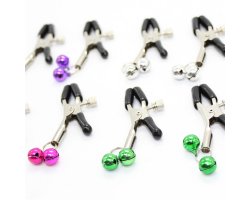 Зажимы для сосков с двойным бубенчиком фуксия-foto3