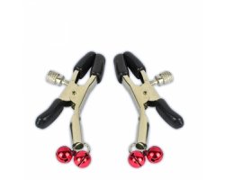 Зажимы для сосков с двойным бубенчиком черно-красные