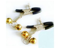 Зажимы для сосков с двойным бубенчиком желтые-foto2