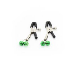 Зажимы для сосков с двойным бубенчиком зеленые-foto3