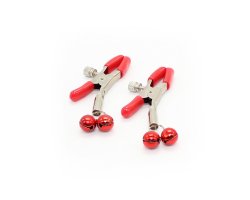 Зажимы для сосков с двойным бубенчиком красные-foto3