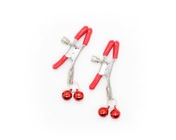 Зажимы для сосков с двойным бубенчиком красные-foto2