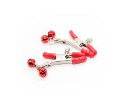 Зажимы для сосков с двойным бубенчиком красные-foto4