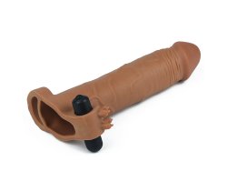 Насадка с вибрацией удлиняющая Super-Realistic Penis Extension Sleeve плюс 7,5 см мулат, 20,3 см, Ø 3,8 см-foto4