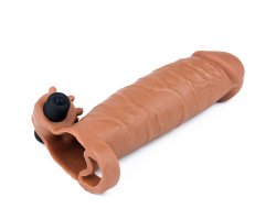 Удлиняющая насадка с вибрацией Super-Realistic Penis Extension Sleeve, 17,7 см, Ø 3,8 см, мулат-foto3