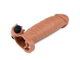 Удлиняющая насадка с вибрацией Super-Realistic Penis Extension Sleeve, 17,7 см, Ø 3,8 см, мулат-foto3