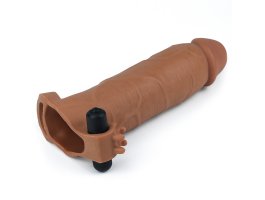Удлиняющая насадка с вибрацией Super-Realistic Penis плюс 7,5 см к длине, 20 см, Ø 4,5 см, мулат-foto4