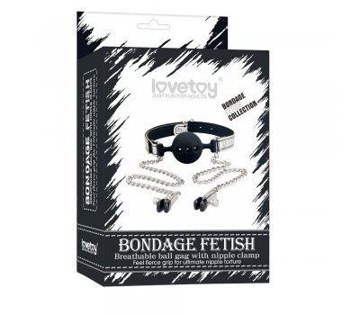 Черный кляп с зажимами для сосков Breathable Ball Gag Черный кляп с зажимами для сосков Breathable Ball Gag