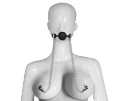 Черный кляп с зажимами для сосков Breathable Ball Gag-foto3