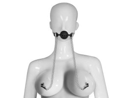 Черный кляп с зажимами для сосков Breathable Ball Gag-foto3