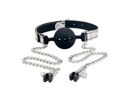 Черный кляп с зажимами для сосков Breathable Ball Gag Черный кляп с зажимами для сосков Breathable Ball Gag