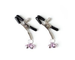 Зажимы для сосков с двойными розовыми бубенчиками