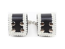 Черные BDSM поножи с белым кружевом-foto4