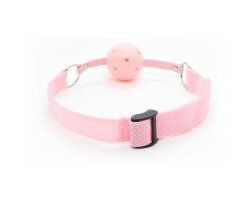 Розовый кляп-шар БДСМ с нейлоновым ремешком, Ø 4 см-foto2