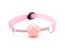 Розовый кляп-шар БДСМ с нейлоновым ремешком, Ø 4 см
