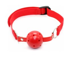 Красный кляп-шар БДСМ с нейлоновым ремешком, Ø 4 см-foto2