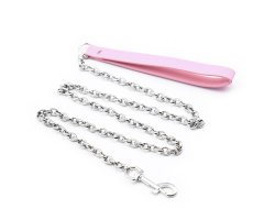 Розовый поводок к БДСМ аксессуарам с цепочкой 84 см-foto3