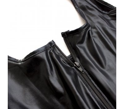 Черное сексуальное виниловое платье с кружевными вставками, М