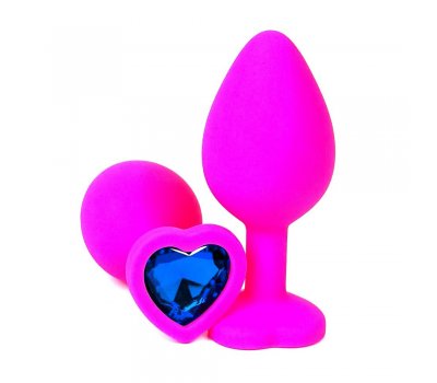 Розовая силиконовая пробка с синим стразом-сердцем S, Ø 2,5 см