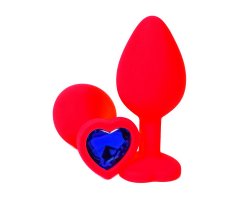 Красная силиконовая пробка с синим стразом-сердцем M, Ø 3,2 см