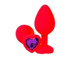 Красная силиконовая пробка с фиолетовым стразом-сердцем S, Ø 2,5 см