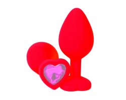 Красная силиконовая пробка с ярко-розовым стразом-сердцем S, Ø 2,5 см
