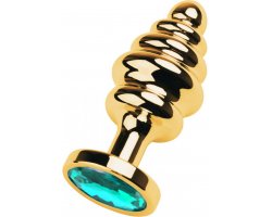 Рифленая золотая пробка с голубым стразом M, Ø 3,4 см Рифленая золотая пробка с голубым стразом M, Ø 3,4 см