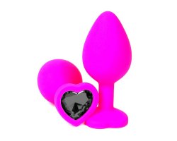 Розовая силиконовая пробка с черным стразом-сердцем М, Ø 3,2 см