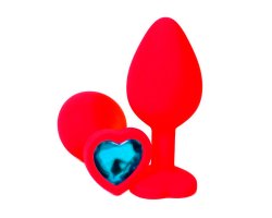 Красная силиконовая пробка с голубым стразом-сердцем М, Ø 3,2 см