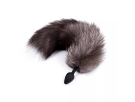 Силиконовая анальная пробка с серо-белым натуральным хвостиком М, Ø 3,2 см Силиконовая анальная пробка с серо-белым натуральным хвостиком М, Ø 3,2 см