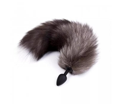 Силиконовая анальная пробка с серо-белым натуральным хвостиком М, Ø 3,2 см Силиконовая анальная пробка с серо-белым натуральным хвостиком М, Ø 3,2 см