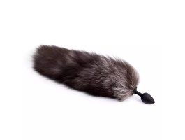 Силиконовая анальная пробка с серо-белым натуральным хвостиком М, Ø 3,2 см-foto2